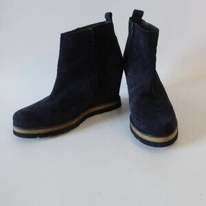 Womens Ines Italy Dark Blue Suede Ankle Zip Concealed Wedge Bootie 37 US/7